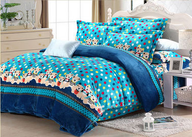 Super soft and warm printed dots fleece bedding set cover with blue ground color